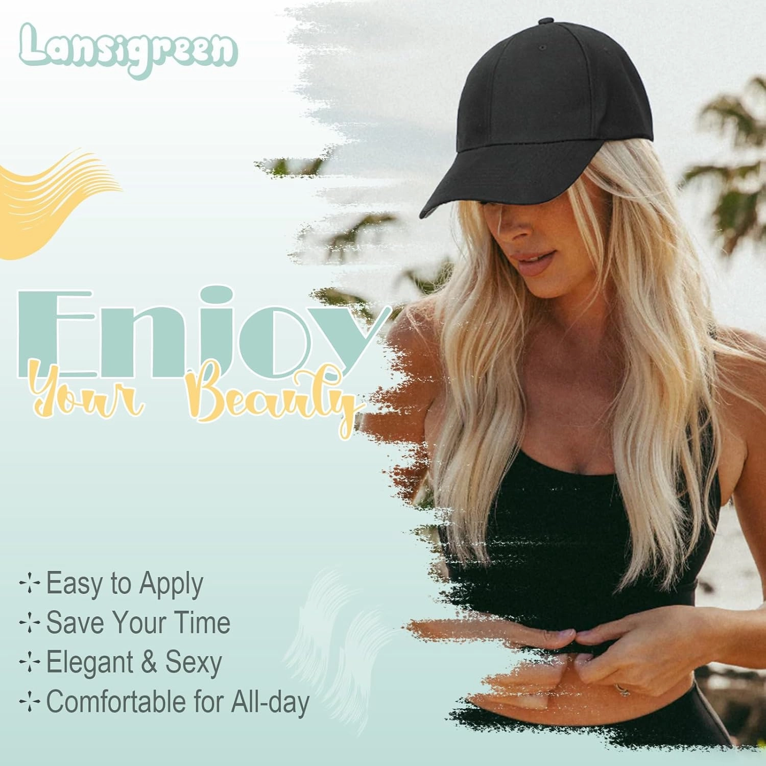 Hat Wig for Women Baseball Cap with Hair Extensions Adjustable Hat Attached 24" Long Wavy Hairpieces Synthetic Wig Ash Blonde
