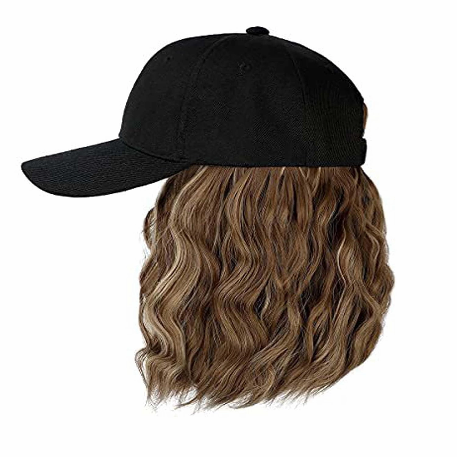 Hat Wig for Women Short Wave Baseball Cap Wig with Curly Synthetic Hair Extensions 14inch Wavy Curly Bob Wig Sun hat