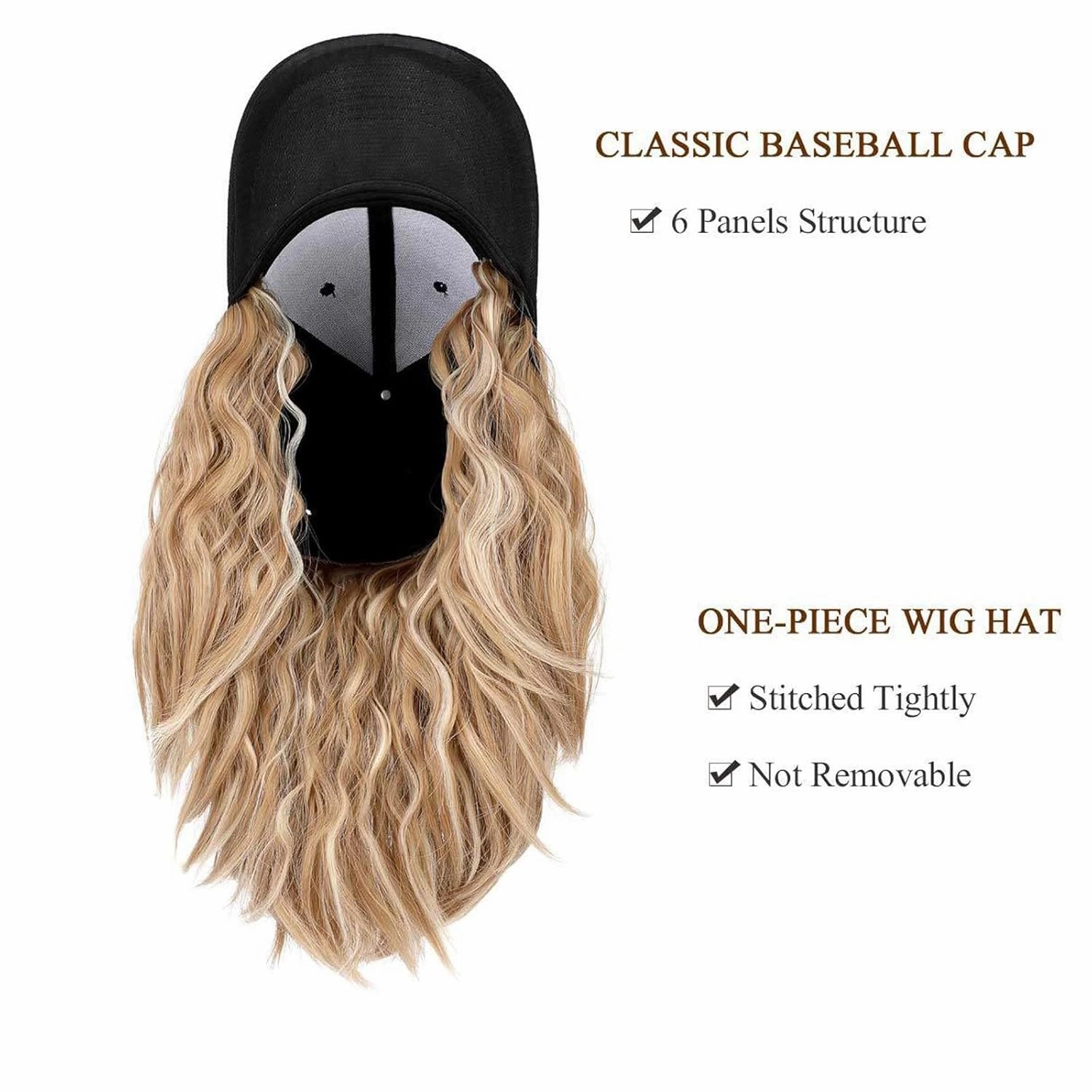 Hat Wig for Women Short Wave Baseball Cap Wig with Curly Synthetic Hair Extensions 14inch Wavy Curly Bob wig Sun hat