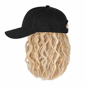 Hat Wig for Women Short Wave Baseball Cap Wig with Curly Synthetic Hair Extensions 14inch Wavy Curly Bob wig Sun hat