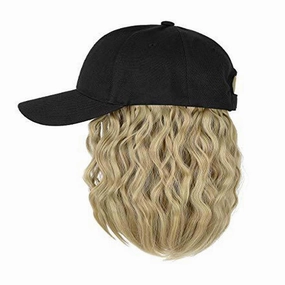 Hat Wig for Women Short Wave Baseball Cap Wig with Curly Synthetic Hair Extensions 14inch Wavy Curly Bob wig Sun hat