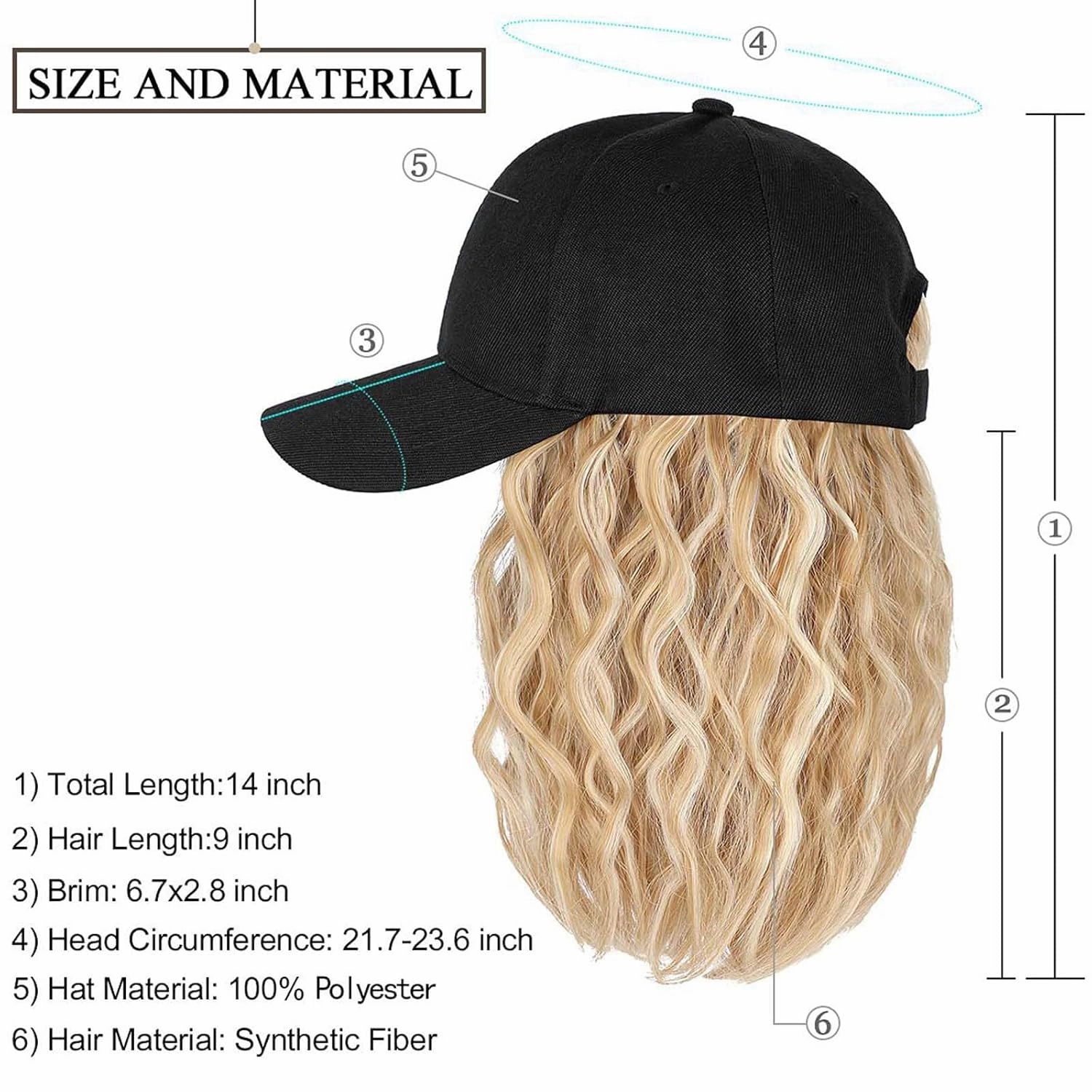 Hat Wig for Women Short Wave Baseball Cap Wig with Curly Synthetic Hair Extensions 14inch Wavy Curly Bob wig Sun hat