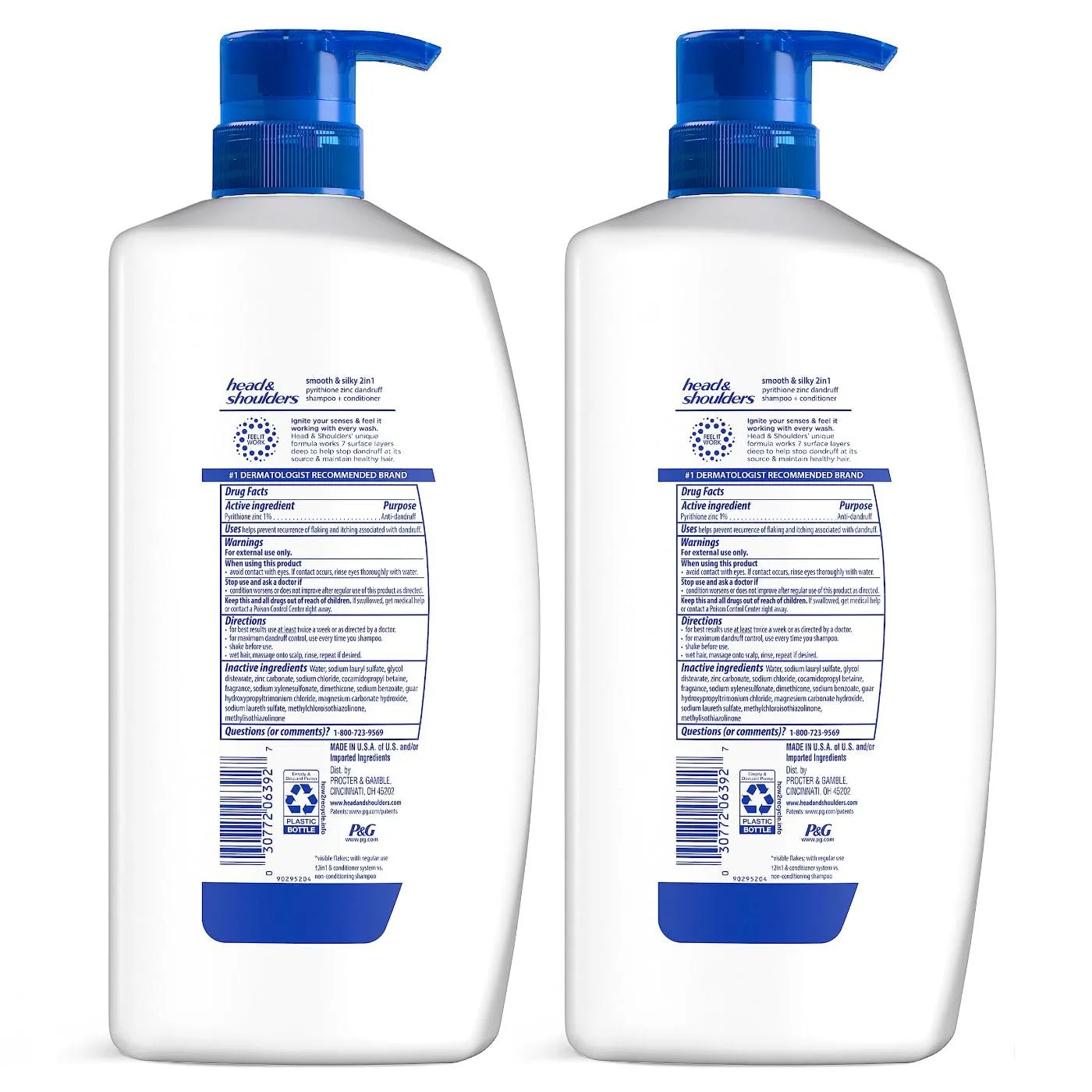 Head & Shoulders 2-in-1 Dandruff Shampoo and Conditioner, Anti-Dandruff Treatment, Smooth & Silky, 31.4 fl oz Each, Twin Pack
