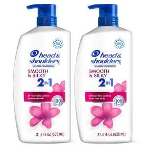 Head & Shoulders 2-in-1 Dandruff Shampoo and Conditioner, Anti-Dandruff Treatment, Smooth & Silky, 31.4 fl oz Each, Twin Pack