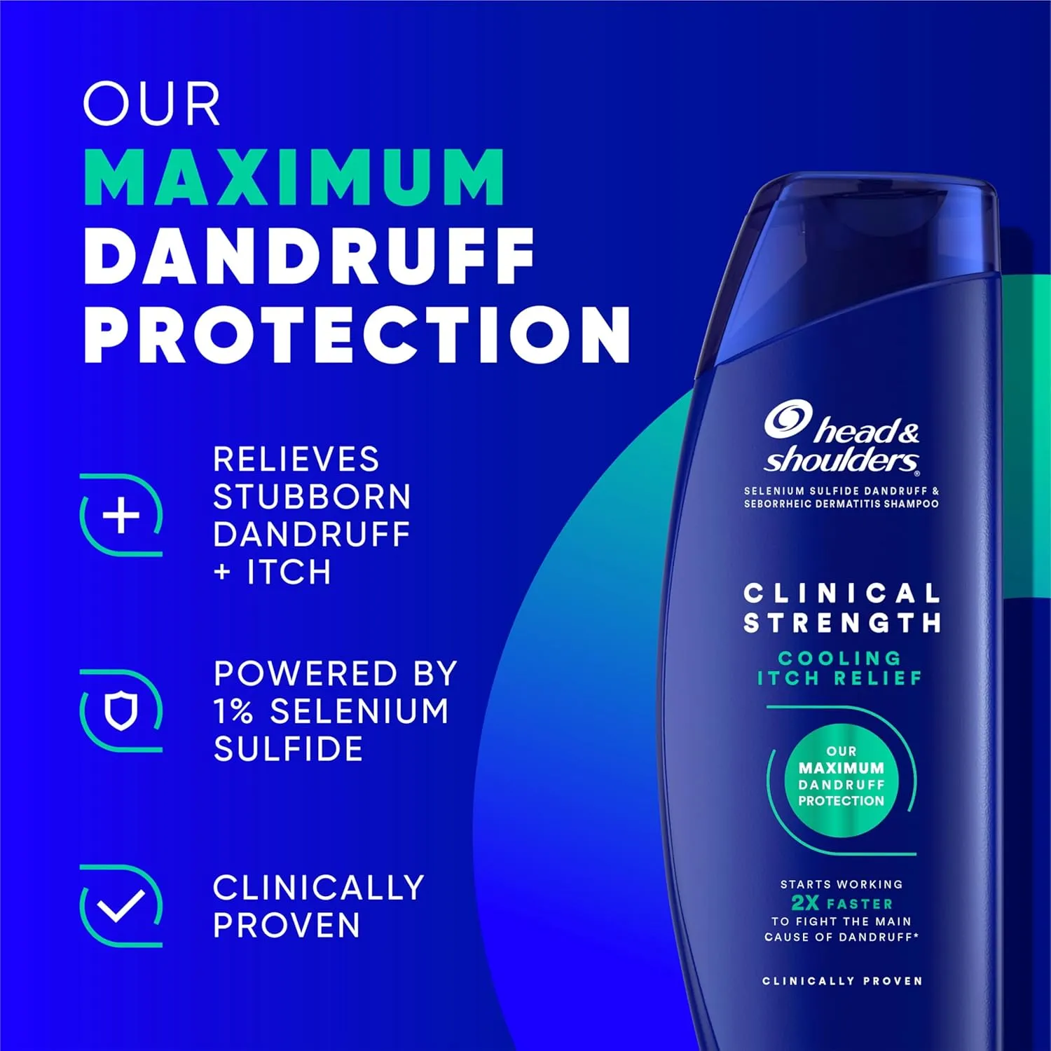 Head & Shoulders Clinical Strength Dandruff Shampoo, Selenium Sulfide Dandruff Defense, Intensive Itch Relief, Seborrheic Dermatitis Relief, Cooling Menthol, 13.5 Fl Oz Each, 2 Pack