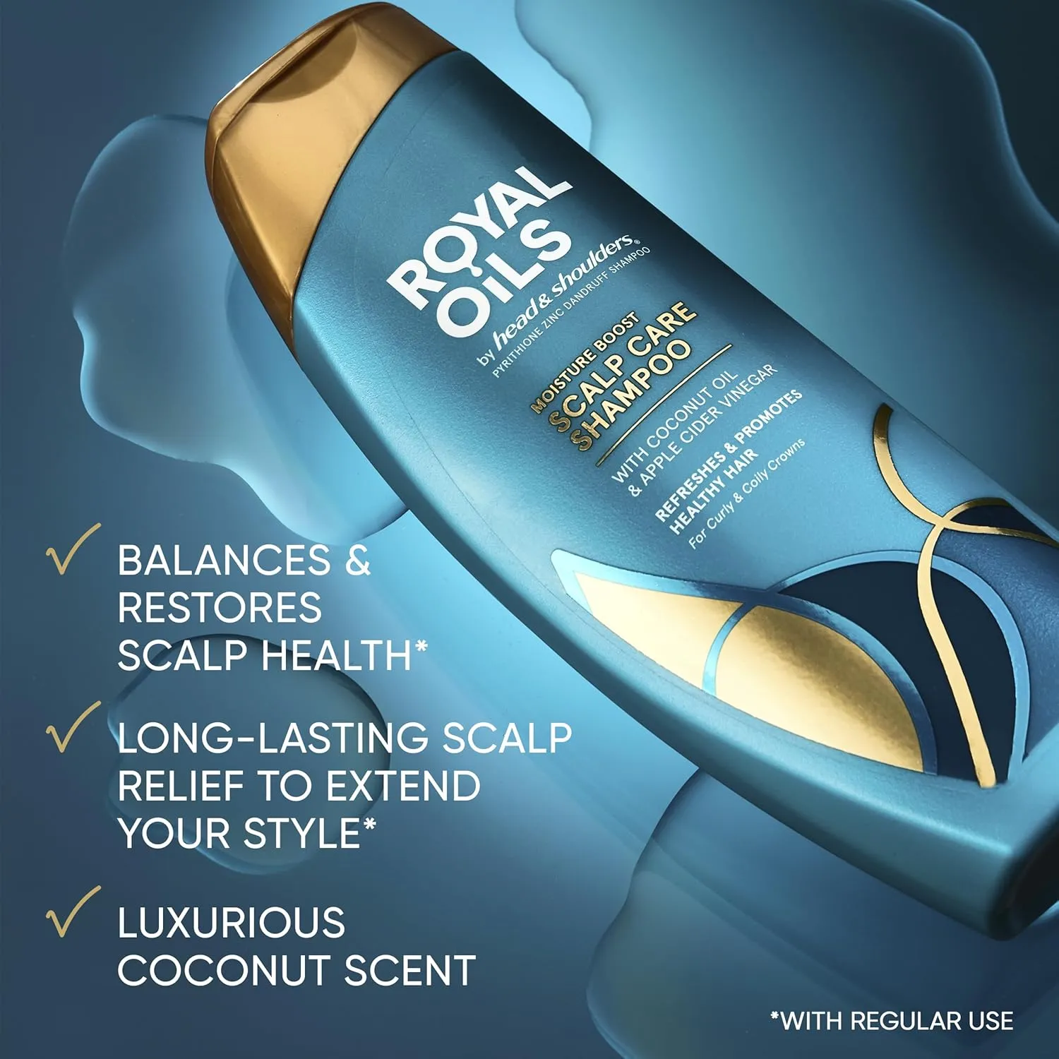 Head & Shoulders Royal Oils Dandruff Shampoo and Conditioner Set, Coconut Oil & Apple Cider Vinegar, Moisture Renewal, Scalp Relief, Curly & Coily Hair, Anti Dandruff, 31.4 Fl Oz Each, 2 Pack