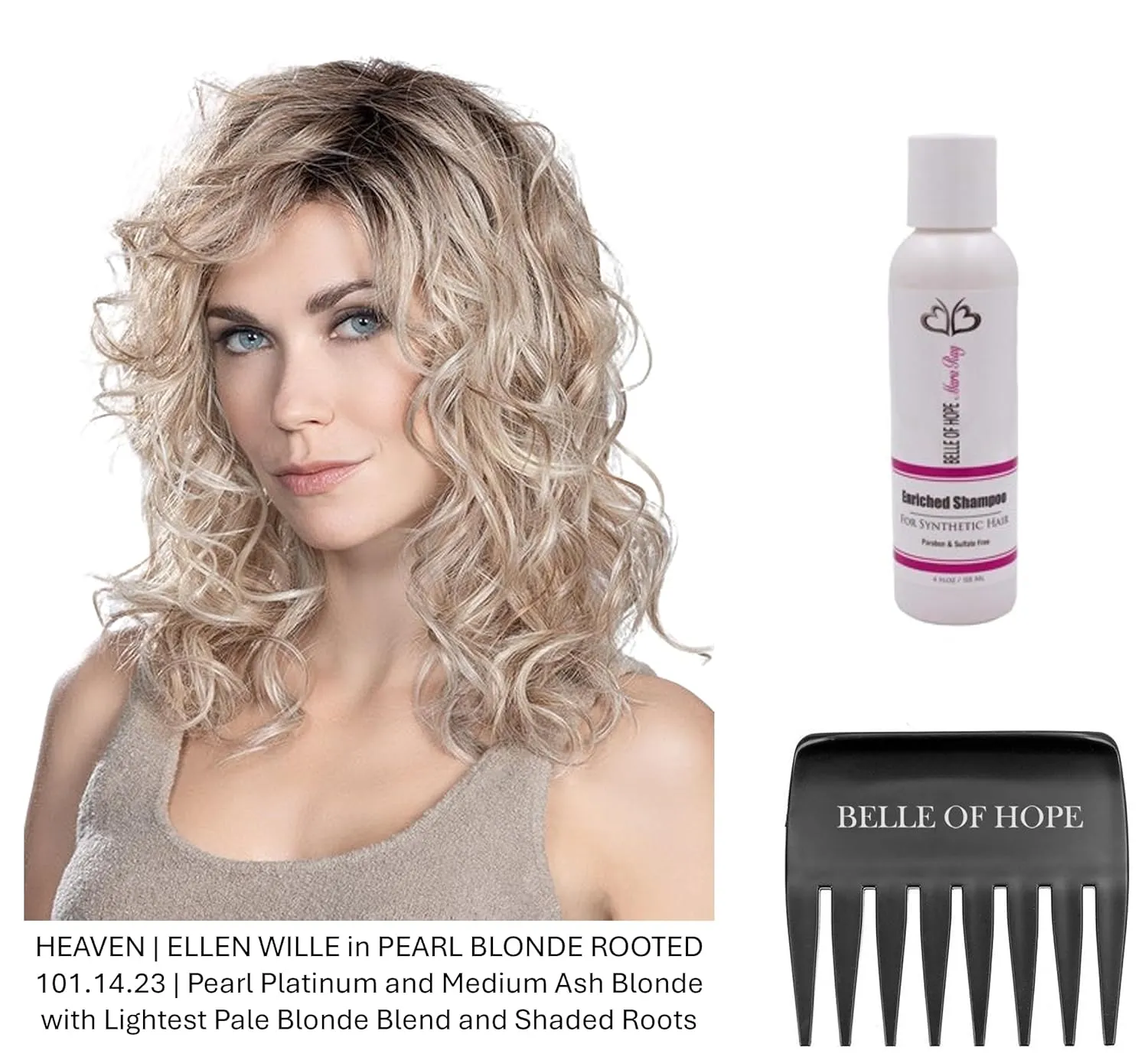 Heaven Mono Part Extended Lace Front Heat Friendly Synthetic Petite Avg Wig 3PC Bundle: Wig, 4oz Enriched Shampoo and Comb (Salt/Pepper Mix 56.44.39)