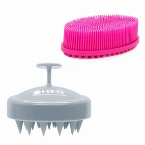 HEETA Body Brush for Wet Dry Brushing, Silicone Body Scrubber for Gentle Exfoliating on Softer Glowing Skin & Hair Shampoo Brush, Scalp Care