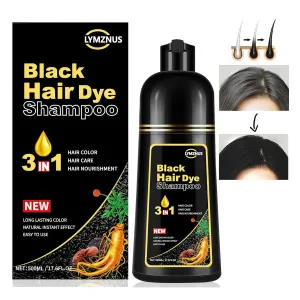 Herbal Black Hair Dye Shampoo 3 in 1 for Gray Hair, Instant Hair Color Shampoo for Women & Men, Black Hair Shampoo for 100% Grey Coverage 500ML