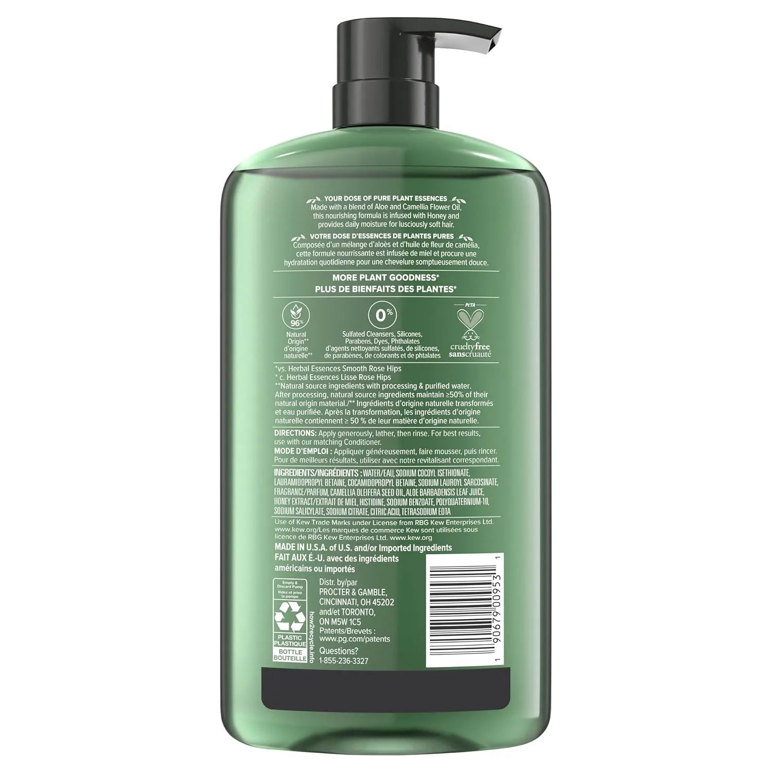 Herbal Essences Sulfate Free Shampoo with Honey for Daily Moisture, Nourishes Dry Hair, Moisturizing Shampoo with Certified Camellia Oil and Aloe Vera, Lightweight For All Hair Types, 33.8oz
