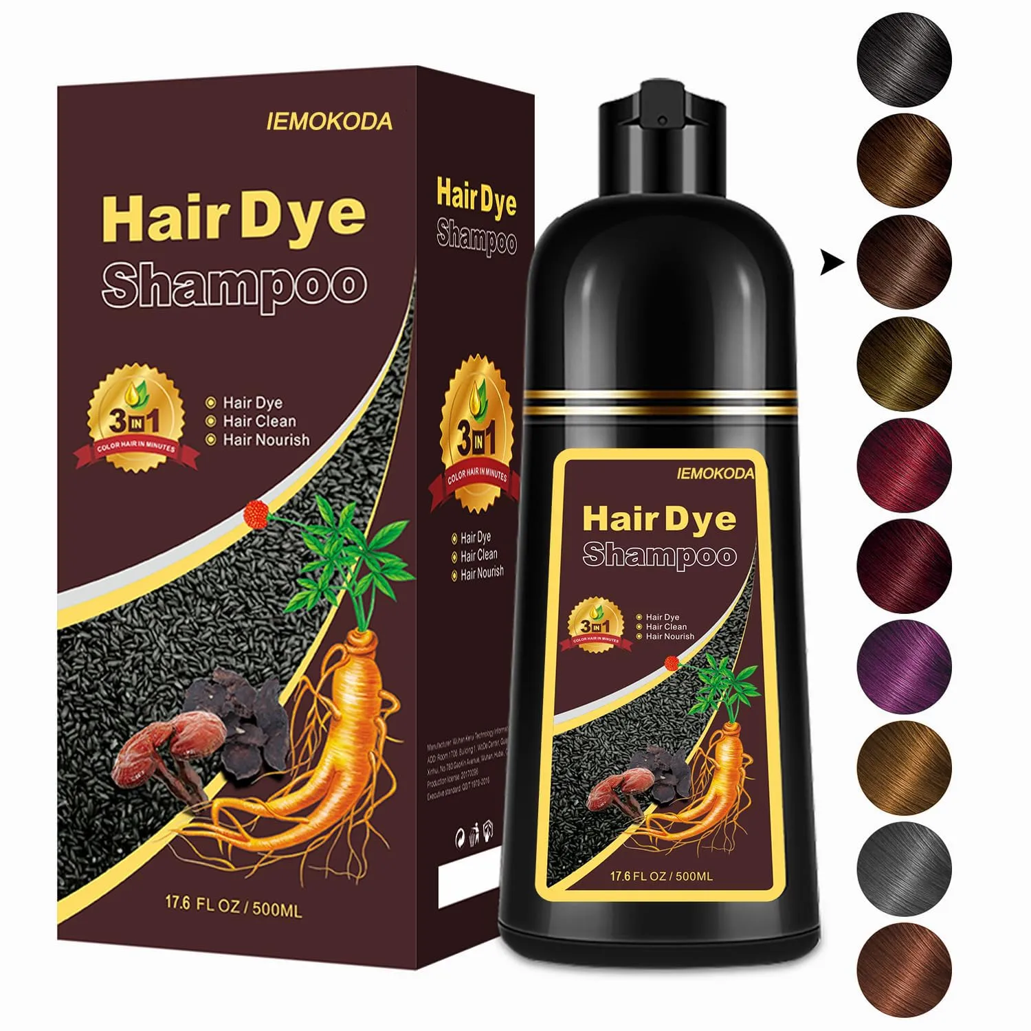 Herbal Light Brown Hair Color Shampoo - 3 in 1 Lasting Hair Dye for Women & Men, 17.60 Fl Oz