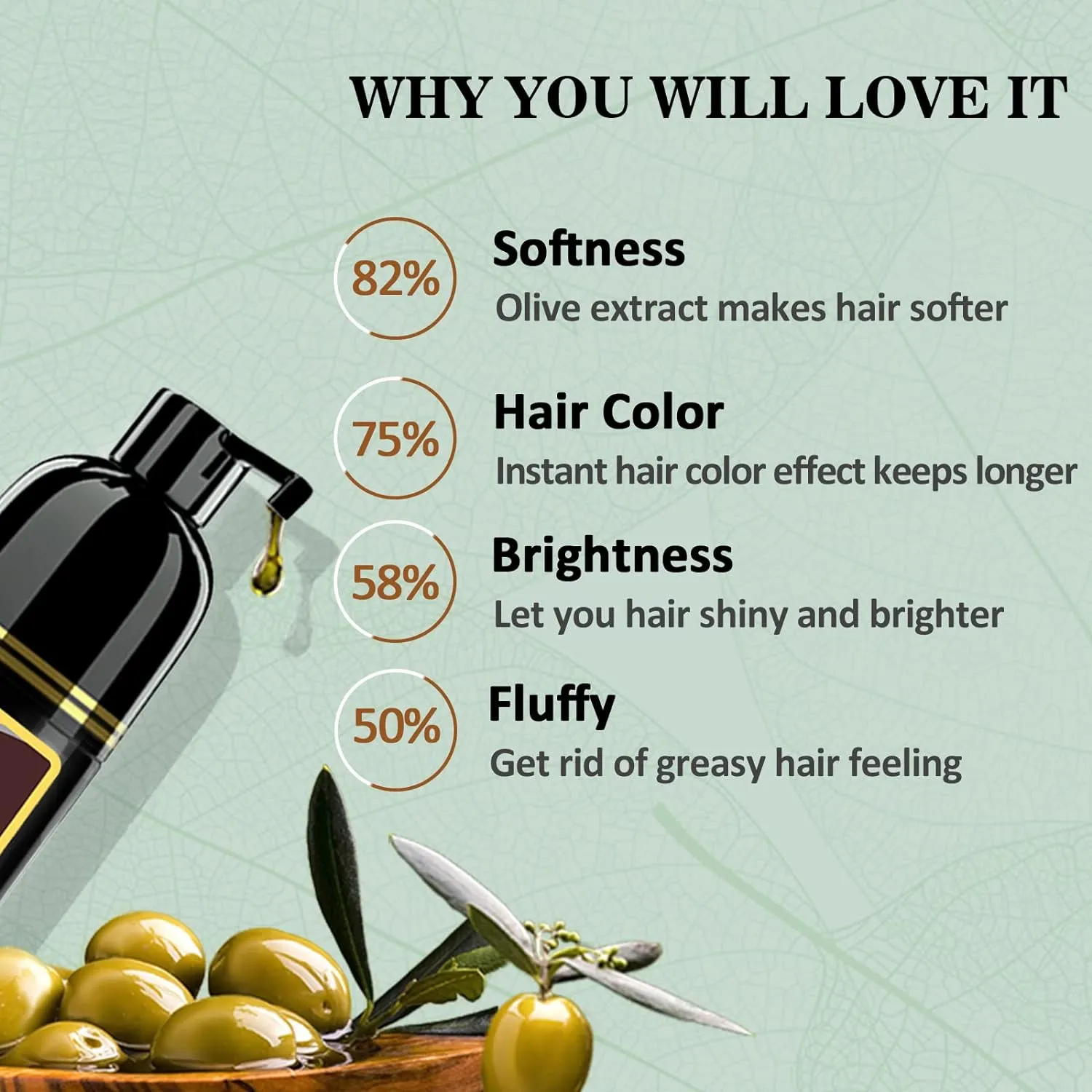 Herbal Light Brown Hair Color Shampoo - 3 in 1 Lasting Hair Dye for Women & Men, 17.60 Fl Oz