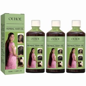 Herbal Hair Oil, Ouhoe Hair Growth Serum, Organic Herbal Blend with Rosmarinus Officinalis, Ginger, Polygonum Multiflorum Root, Extract, Mineral Oil, Suitable for All Hair Types (3)