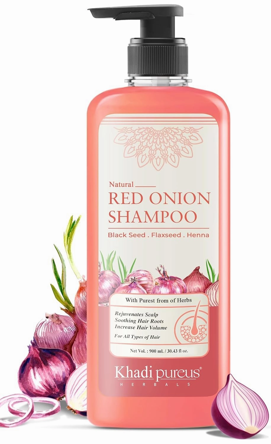 Herbals Shreekesha Red Onion Shampoo for Stronger Healthy Hair, Hair Fall Control, Hair Growth & Boost Scalp Health | Herbal Hair Cleanser with Natural Ingredients for Women & Men (900 ml)