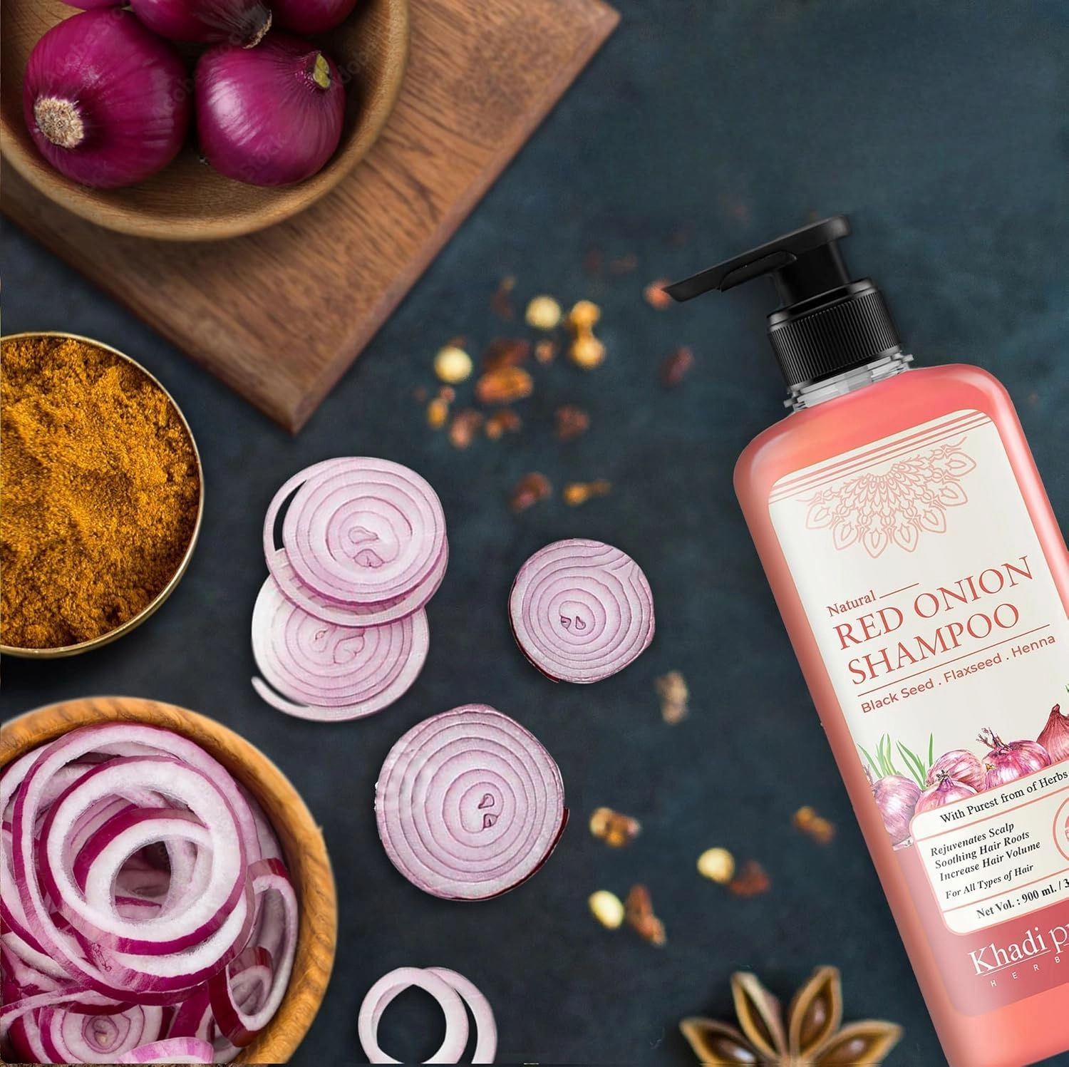 Herbals Shreekesha Red Onion Shampoo for Stronger Healthy Hair, Hair Fall Control, Hair Growth & Boost Scalp Health | Herbal Hair Cleanser with Natural Ingredients for Women & Men (900 ml)