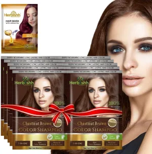 Herbishh Gray Hair Color Shampoo - Natural Argan Mask for Long-Lasting Color in Minutes - Travel Size, 10 Pack   1 Pack, Ammonia-Free (Chestnut Brown)