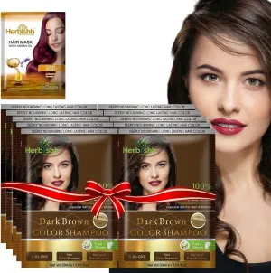 Herbishh Natural Hair Color Shampoo for Gray Hair - Argan Hair Mask, Travel Size, Long-Lasting Color, Ammonia-Free, 10 Pack   1 Pack (Dark Brown)
