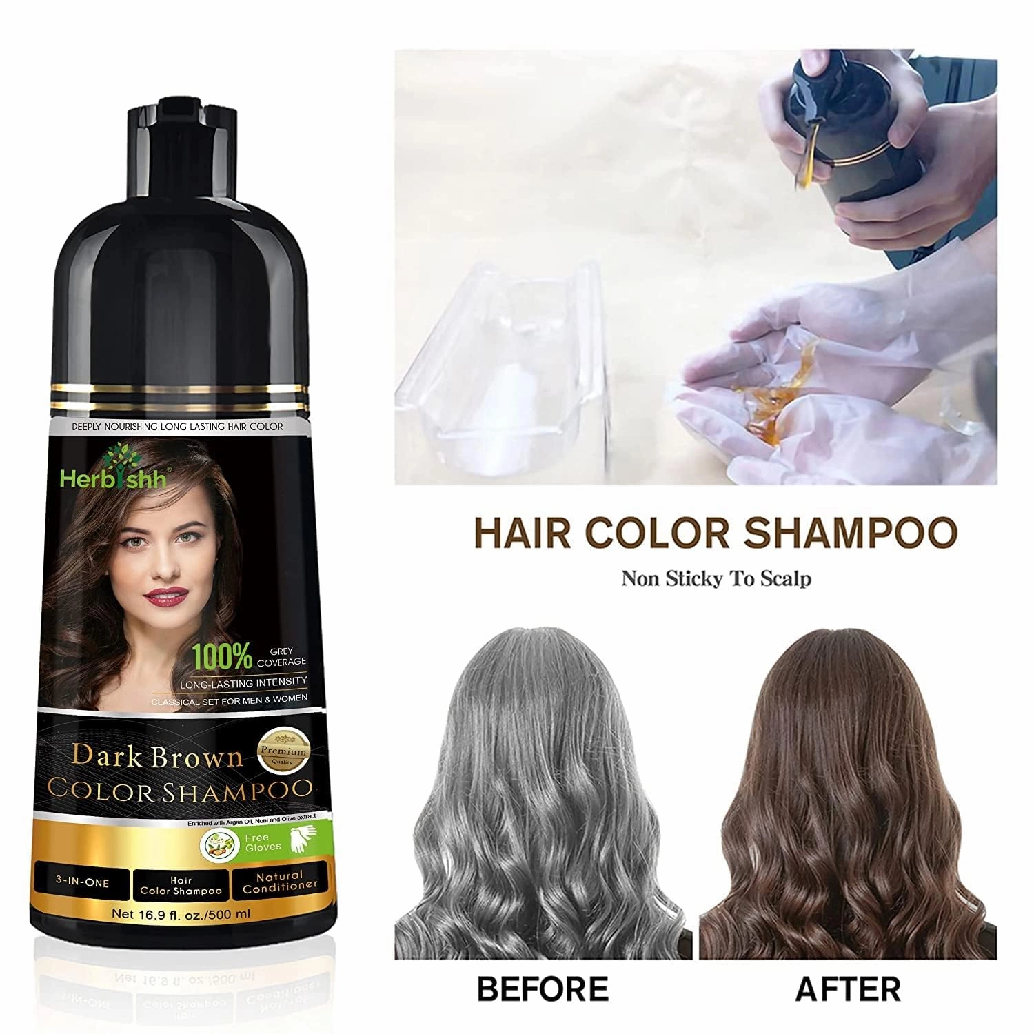 Herbishh After Color Shampoo Combo Contains Hair Color Shampoo Hair Dye 500ml Argan Oil 30ml Pro Keratin And Argan Hair Mask 100gm For Hair Shine And Protection For Men And Women (Dark Brown)