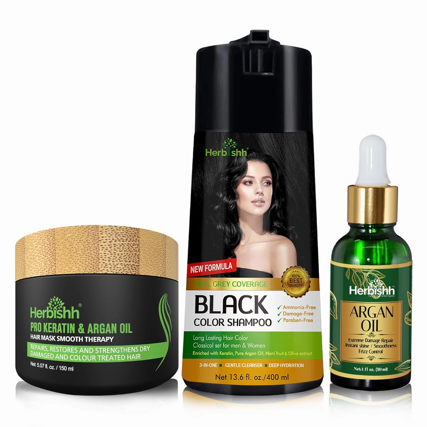 Herbishh Black Hair Color Shampoo Argan Oil Hair Mask Stain Wipes