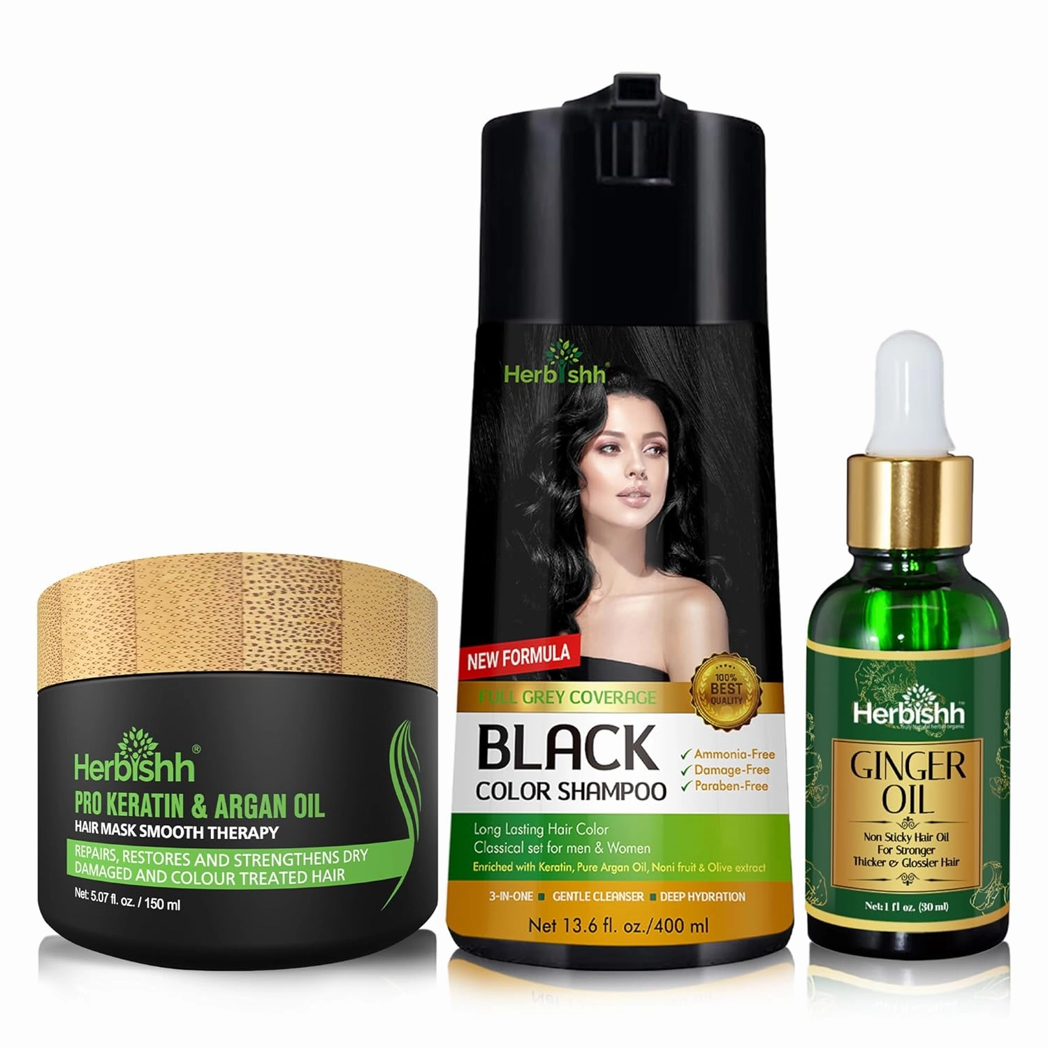 Herbishh Black Hair Color Shampoo Ginger Extract Hair Oil Argan Oil Hair Mask