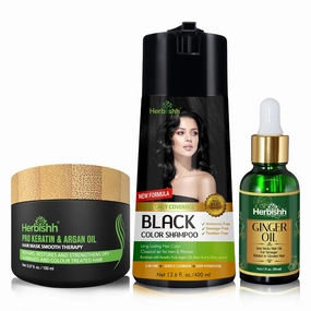Herbishh Black Hair Color Shampoo Ginger Extract Hair Oil Argan Oil Hair Mask