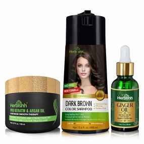 Herbishh Dark Brown PPD Free Hair Color Shampoo Ginger Extract Hair Oil Argan Oil Hair Mask