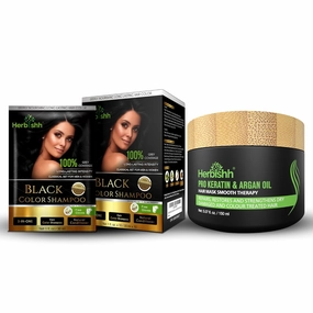 Herbishh Hair Color Shampoo for Gray Hair Black   Argan Hair Mask-Deep Conditioning 150 gm