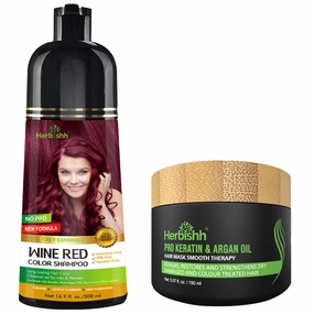 Herbishh Hair Color Shampoo WIne Red Magic Dye for Gray Hair   Herbishh Argan Hair Mask-Deep Conditioning & Hydration For Healthier Looking Hair 150ml