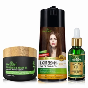 Herbishh Light Brown PPD Free Hair Color Shampoo Argan Oil Hair Mask Stain Wipes