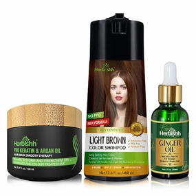 Herbishh Light Brown PPD Free Hair Color Shampoo Ginger Extract Hair Oil Argan Oil Hair Mask