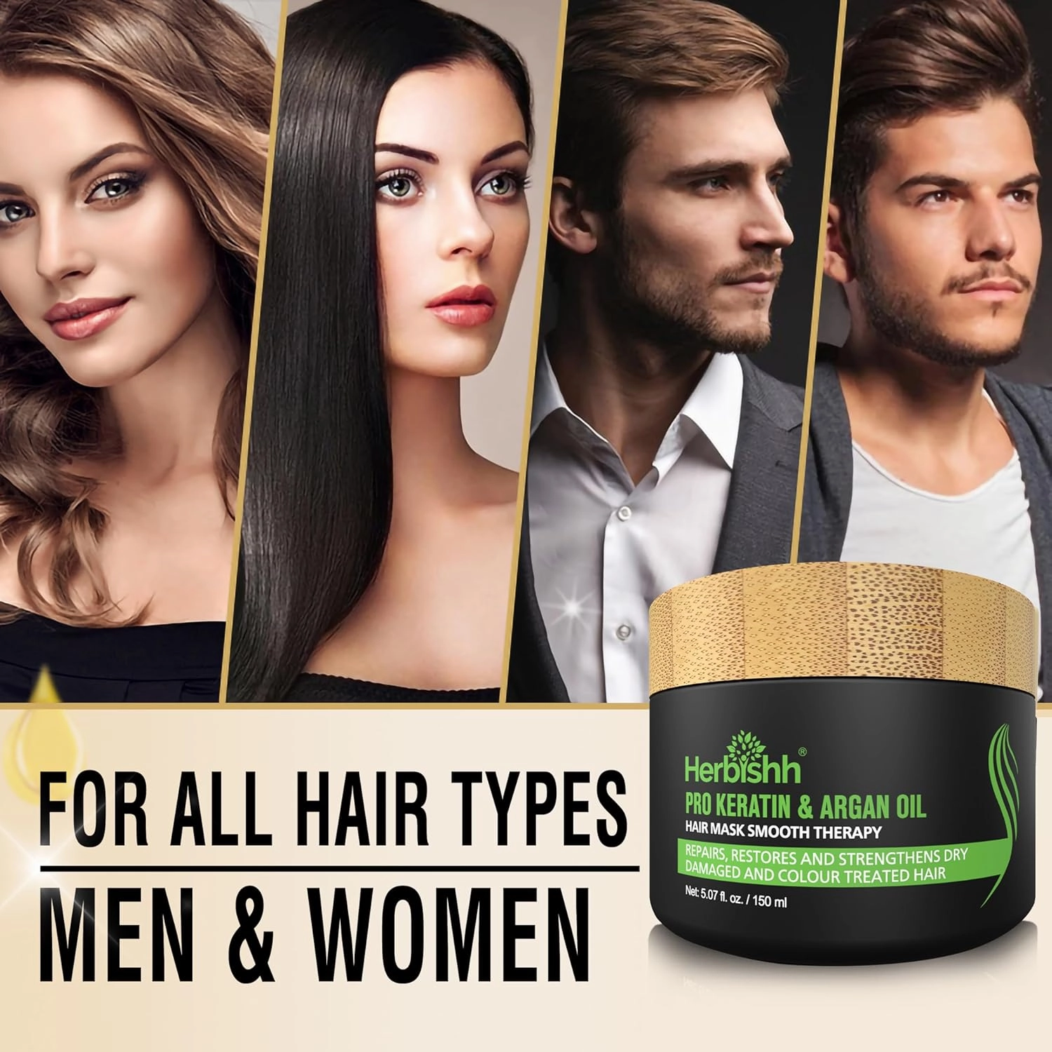 Herbishh Ultimate Combo Hair Color Shampoo Golden Brown 400ml Pack of 2 for Gray Hair   Argan Hair Mask 150gm for Conditioning & Hydration | Shampoo Para teñir el cabello | Long Lasting & DIY |