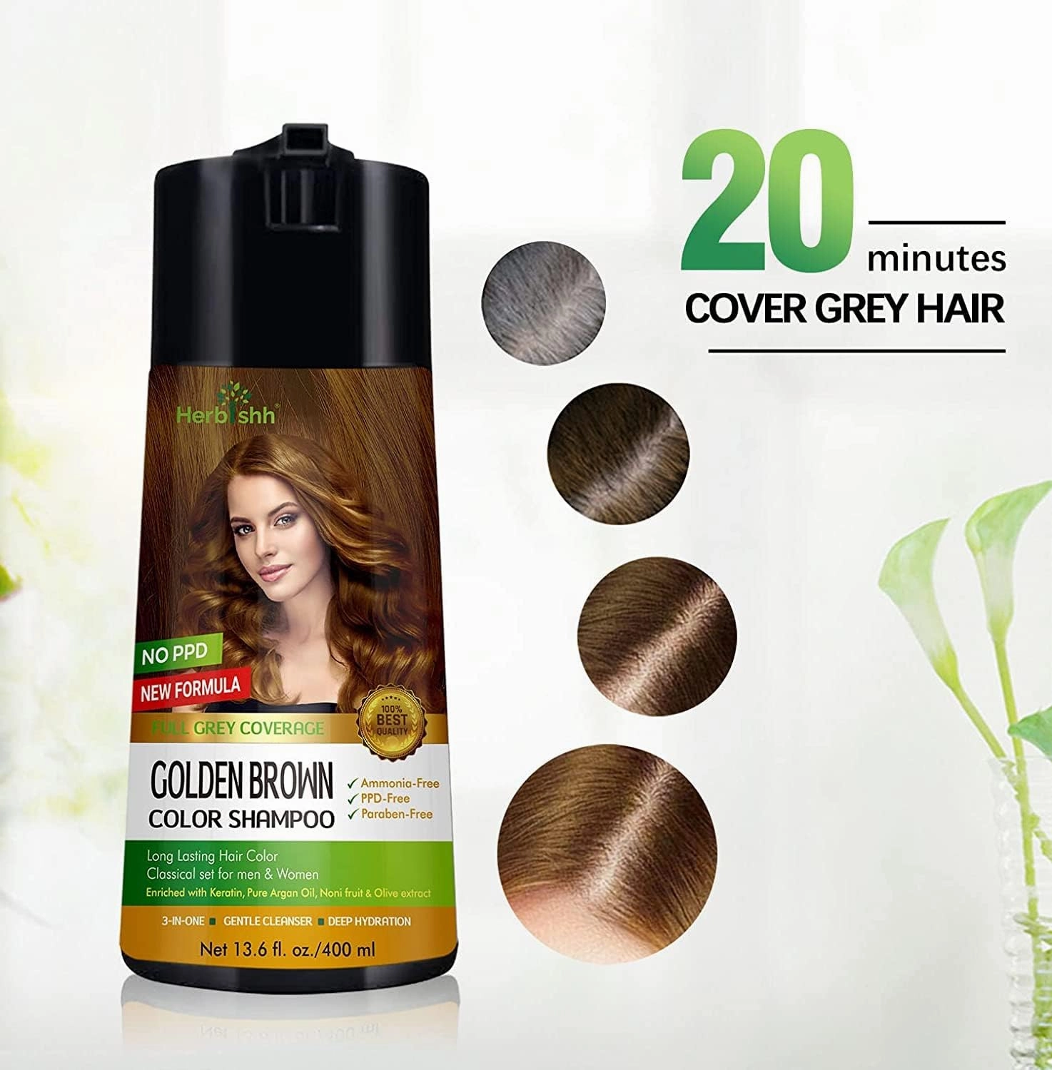 Herbishh Ultimate Combo Hair Color Shampoo Golden Brown 400ml Pack of 2 for Gray Hair   Argan Hair Mask 150gm for Conditioning & Hydration | Shampoo Para teñir el cabello | Long Lasting & DIY |