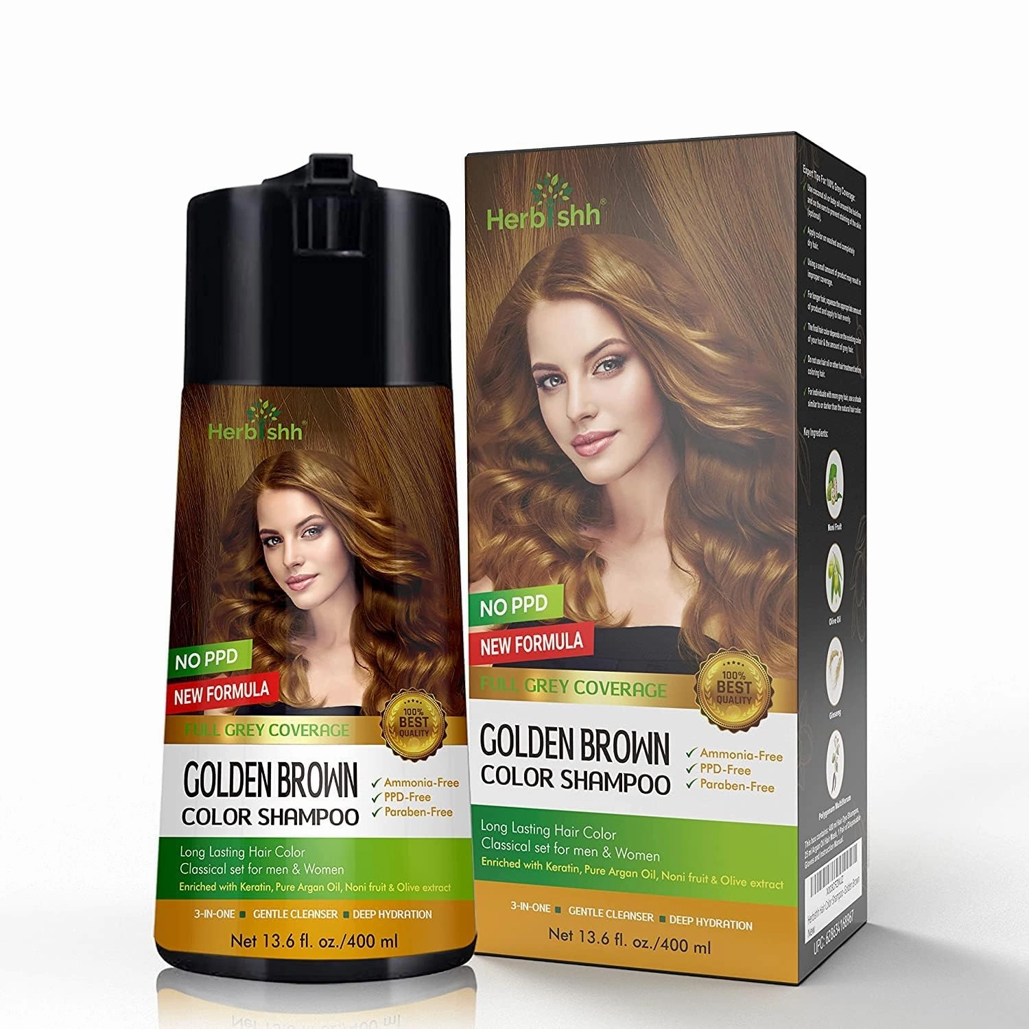 Herbishh Ultimate Combo Hair Color Shampoo Golden Brown 400ml Pack of 2 for Gray Hair   Argan Hair Mask 150gm for Conditioning & Hydration | Shampoo Para teñir el cabello | Long Lasting & DIY |
