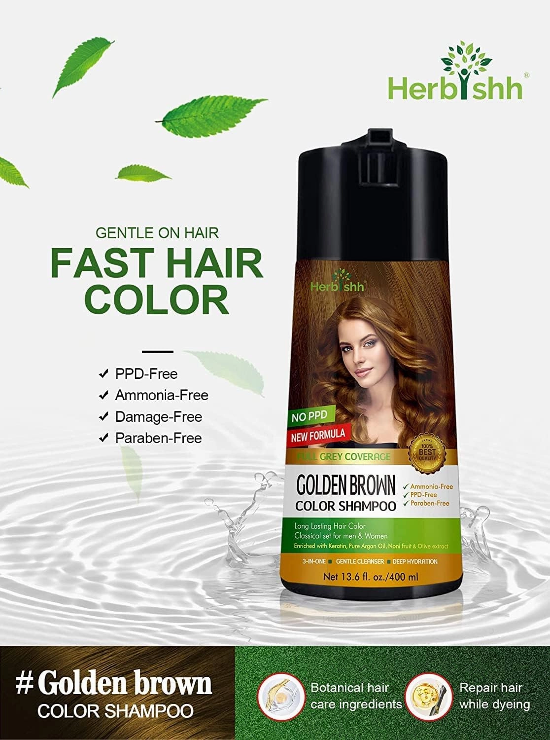 Herbishh Ultimate Combo Hair Color Shampoo Golden Brown 400ml Pack of 2 for Gray Hair   Argan Hair Mask 150gm for Conditioning & Hydration | Shampoo Para teñir el cabello | Long Lasting & DIY |