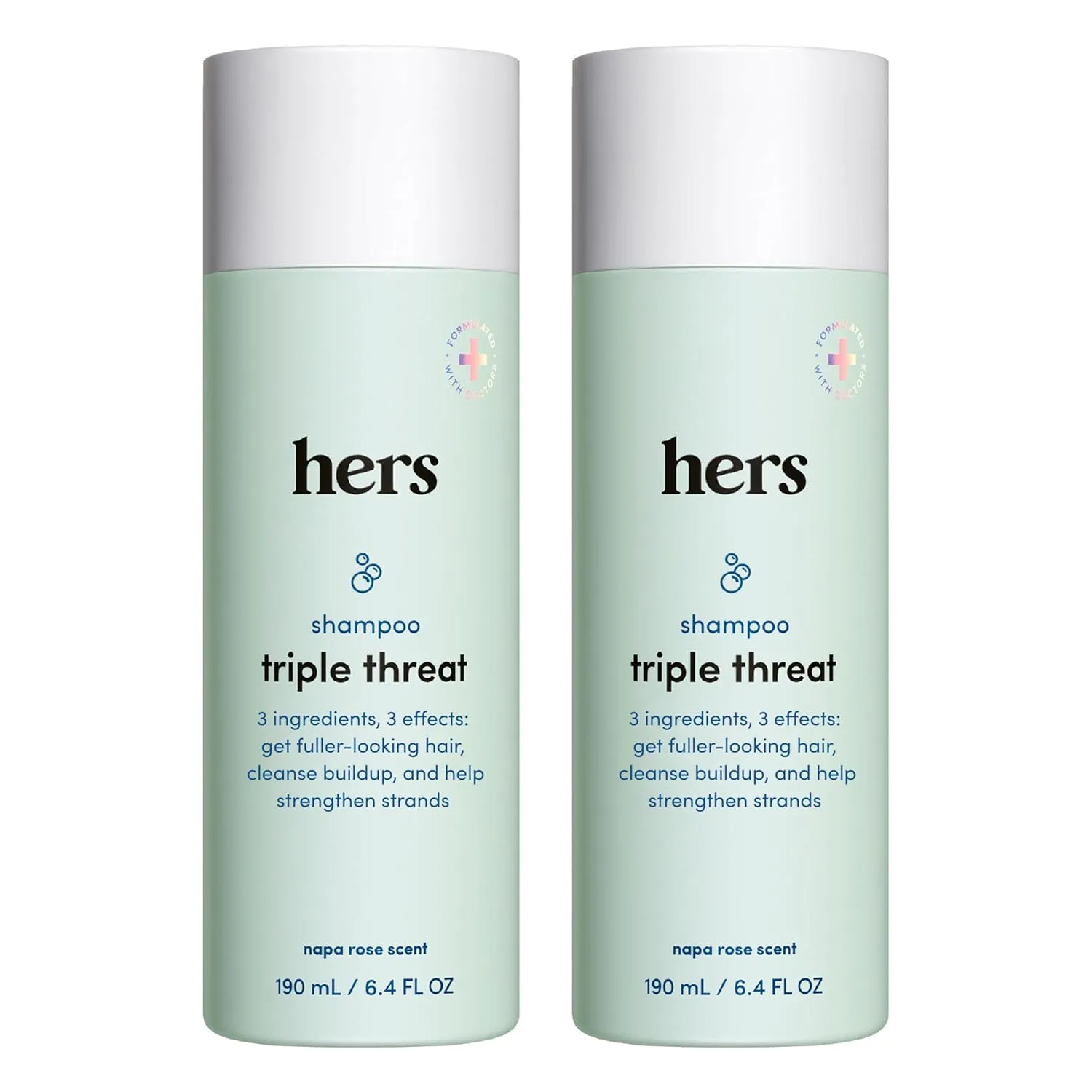 hers Triple Threat Shampoo for Women, 2 Pack - Thickening, Moisturizing, Reduces Shedding - Color Safe Hair Loss Shampoo with Biotin - Napa Rose - 2 x 6.4 fl oz