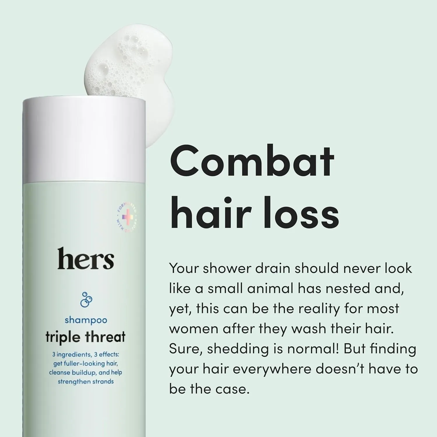 hers Triple Threat Shampoo for Women, 2 Pack - Thickening, Moisturizing, Reduces Shedding - Color Safe Hair Loss Shampoo with Biotin - Napa Rose - 2 x 6.4 fl oz