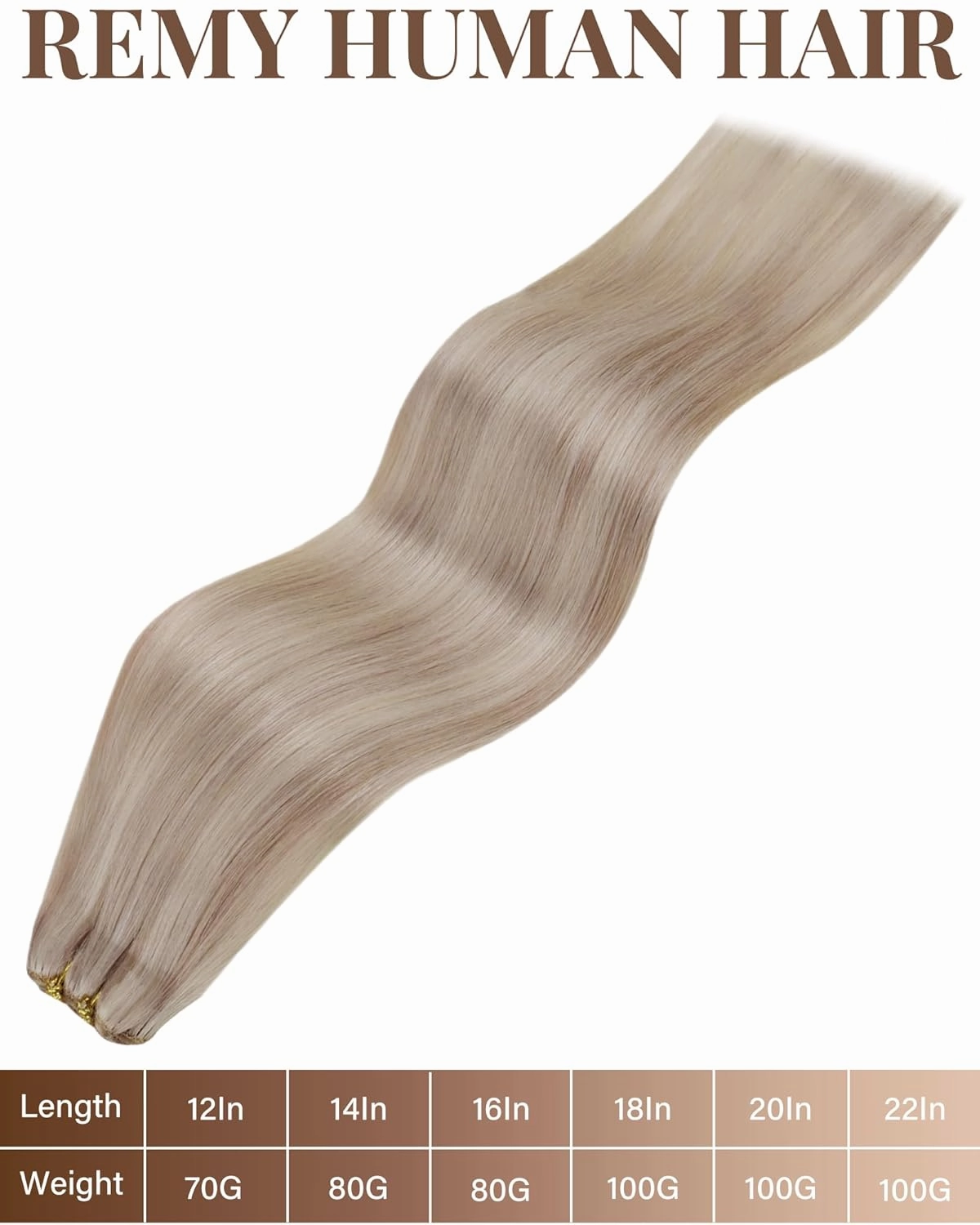 Hetto Sew in Hair Extensions Real Human Hair Highlights Weft Hair Extensions Human Hair Ash Blonde Mix Bleach Blonde Silky Straight 18 Inch 100g