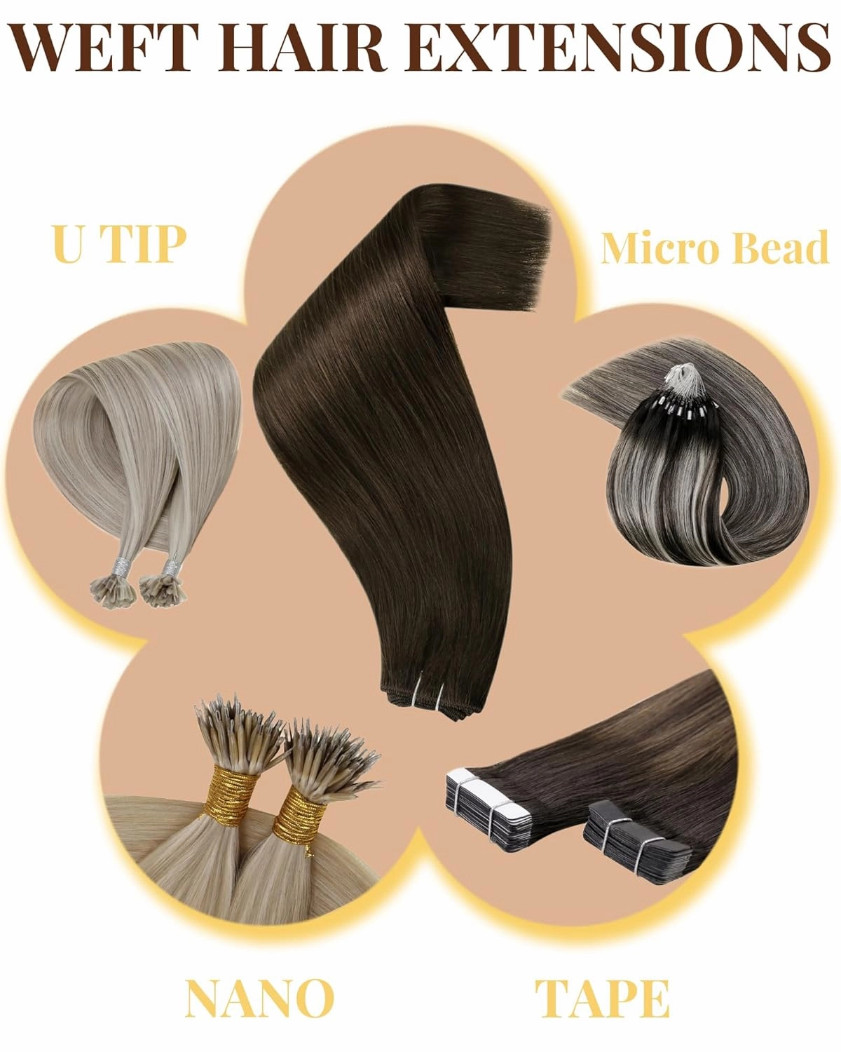 Hetto Sew in Hair Extensions Real Human Hair Highlights Weft Hair Extensions Human Hair Ash Blonde Mix Bleach Blonde Silky Straight 18 Inch 100g
