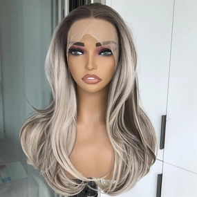 Highlight Blonde Lace Front Wig 13x4 Natural Straight Wave Synthetic Lace Wigs for Women Ash Platinum Blonde Balayage 150% Density Pre plucked Hairline Party Dairly Use Medium Length 20inches
