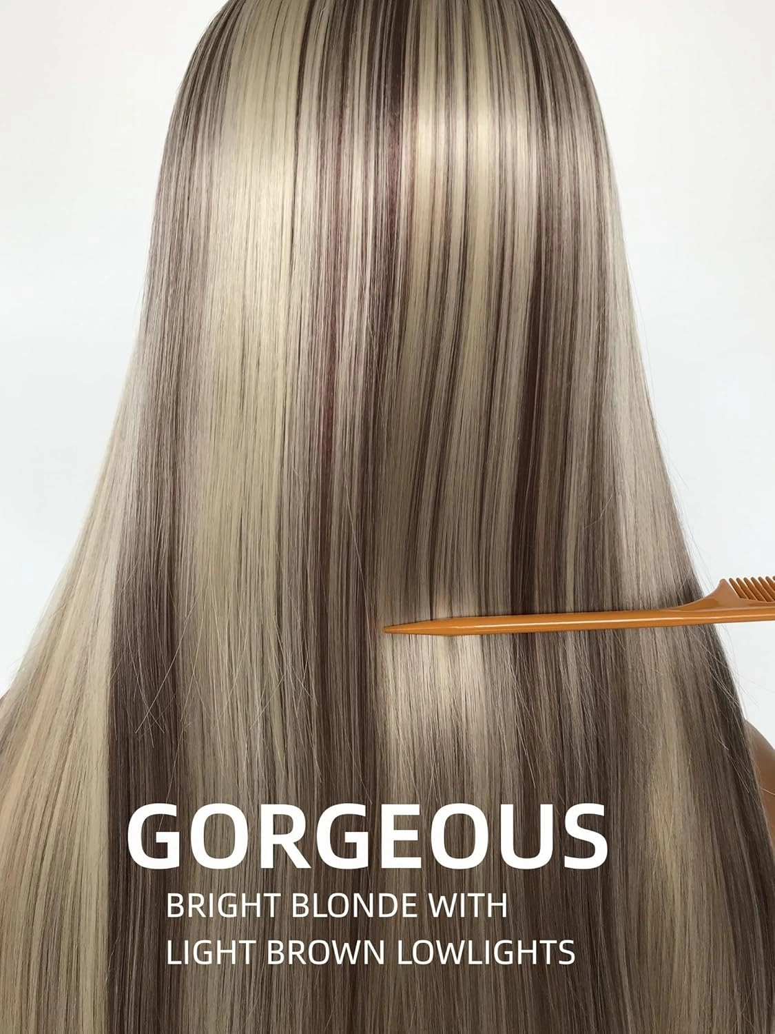 Highlight Blonde Long Straight Lace Front Wig for Women 13x4 Synthetic Lace Wigs Glueless Natural Look Synthetic Heat Resistant Fiber Wig for Daily Use 26inch