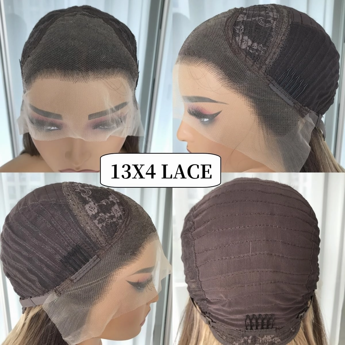 Highlight Brown Lace Front Wig 13x4 Pre Plucked Synthetic Lace Front Wig Straight Glueless Wig for Women Heat Resistant Fiber Wig for Daily Use 18 Inch