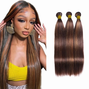 Highlight P1B30 Straight Bundles Light Brown Human Hair 14-18 Inch Brazilian Virgin Remy Hair Extensions Ombre Straight