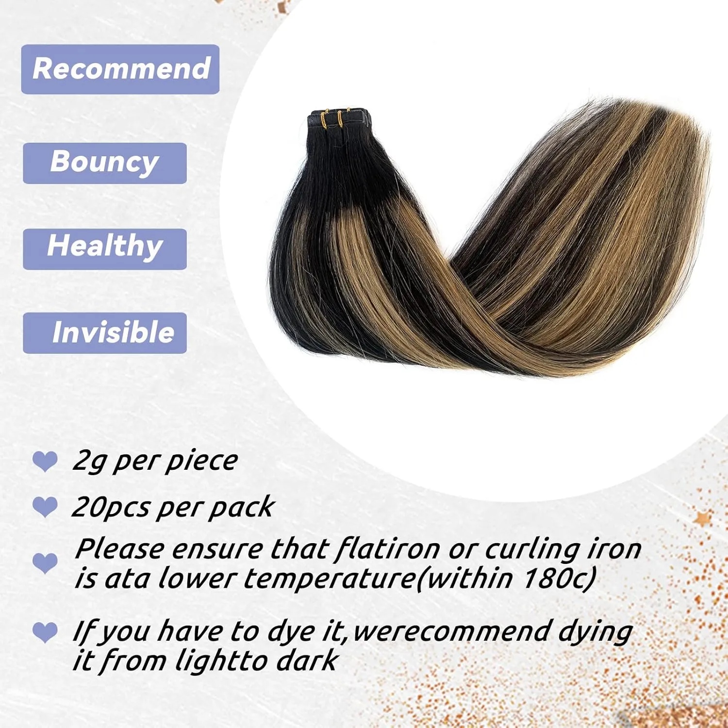 Highlighted Tape in Hair Extensions Balayage Natural Black to Strawberry Blonde Real Hair Extensions 20pcs/30g 16Inch Silky Straight 100% Remy Tape in Human Hair Extensions