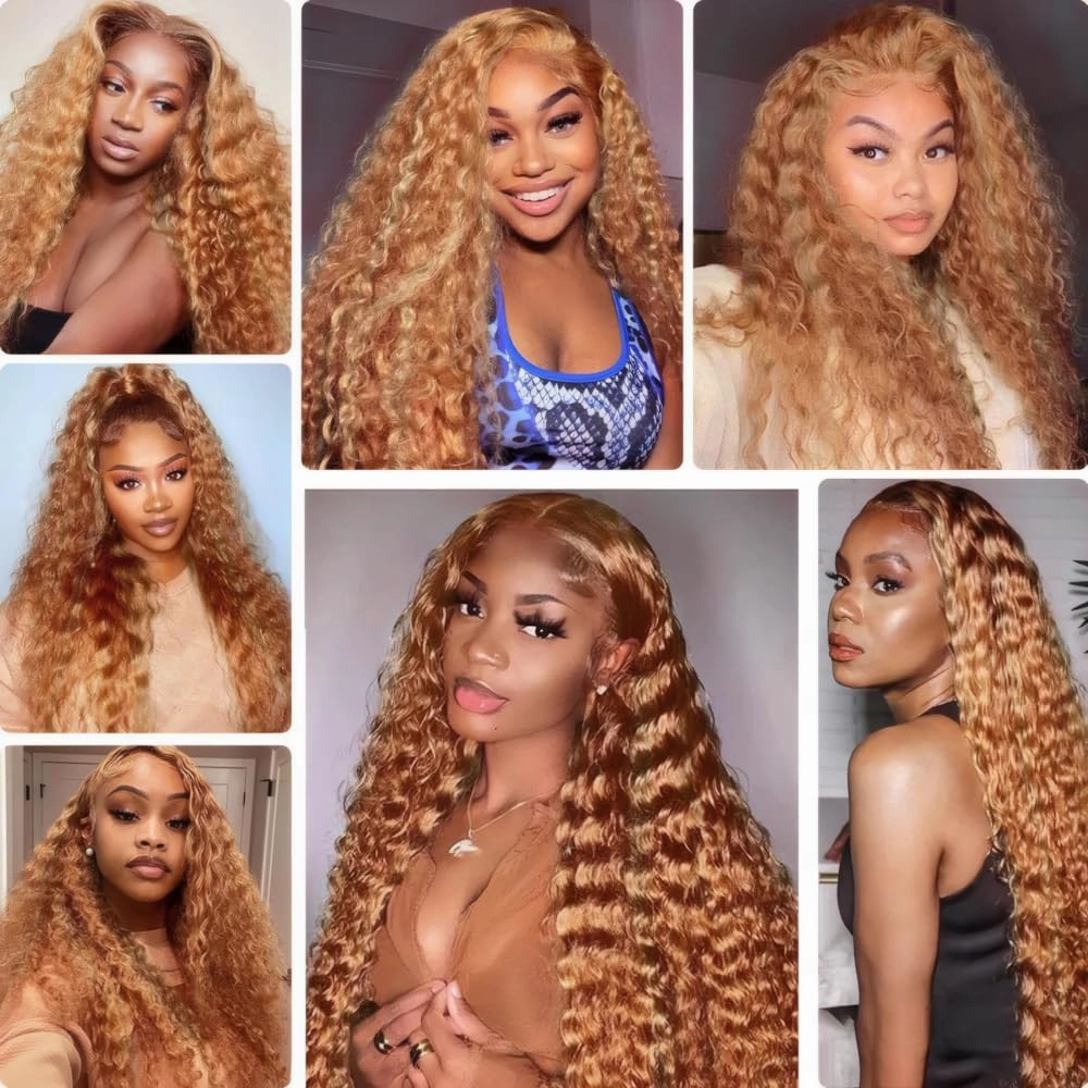 Honey Blonde Human Hair Bundles P27/30 Honey Brown Deep Wave Bundles 10 12 14 Inch Unprocessed Brazilian Virgin Remy Hair 2 Tone Color 30 Mixed Honey Blonde