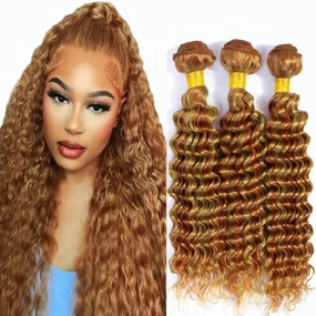 Honey Blonde Human Hair Bundles P27/30 Honey Brown Deep Wave Bundles 10 12 14 Inch Unprocessed Brazilian Virgin Remy Hair 2 Tone Color 30 Mixed Honey Blonde