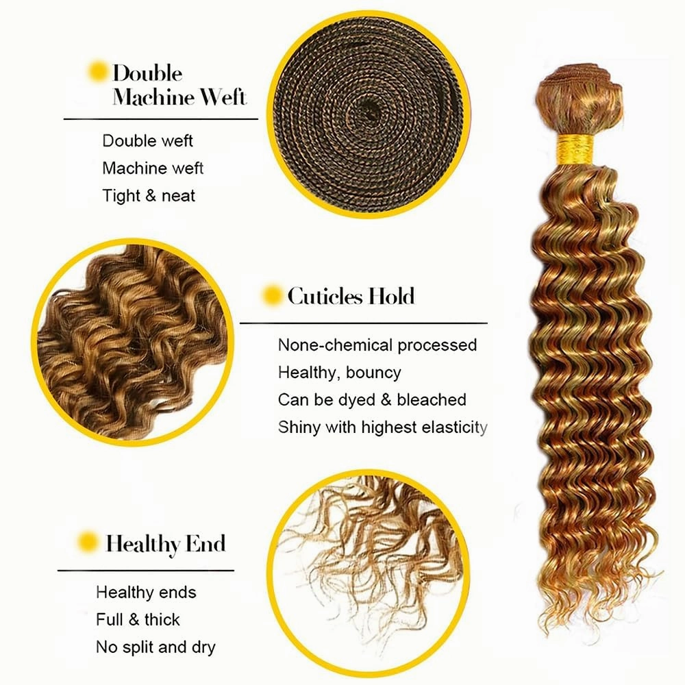Honey Blonde Human Hair Bundles P27/30 Honey Brown Deep Wave Bundles 10 12 14 Inch Unprocessed Brazilian Virgin Remy Hair 2 Tone Color 30 Mixed Honey Blonde