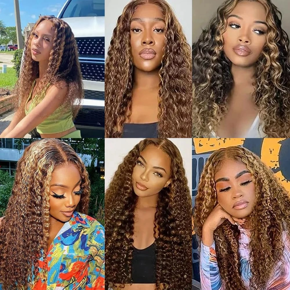 Honey Brown Human Hair Bundle Mixed With Honey Blonde Kinky Curly Bundles P27/30 Peruvian Virgin Remy Hair Mixed Length 10 12 14 Inch 2 Tone Color #27 and Honey Brown