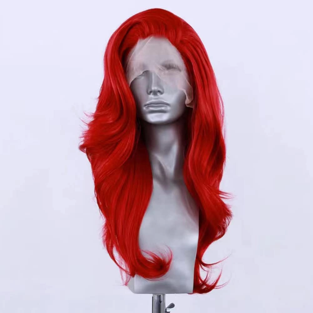 Hot Red Long Natural Wave Lace Font Wigs for Women Girls Free Part Slightly Wave Wig Heat Resistant Synthetic Lace Wig Daily Wear Wigs