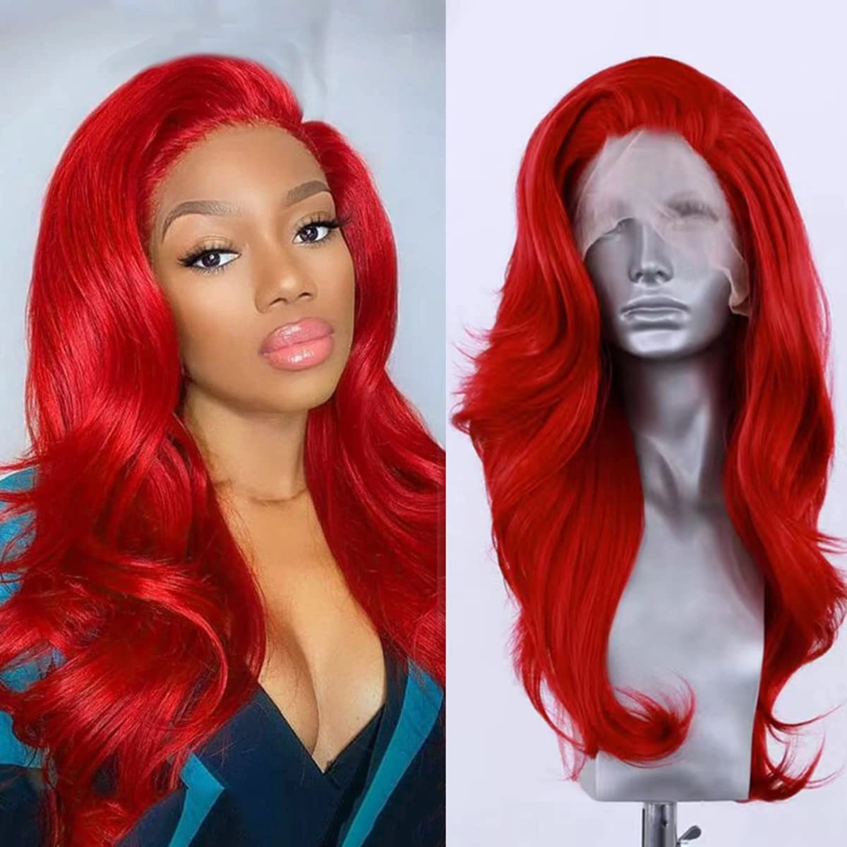 Hot Red Long Natural Wave Lace Font Wigs for Women Girls Free Part Slightly Wave Wig Heat Resistant Synthetic Lace Wig Daily Wear Wigs