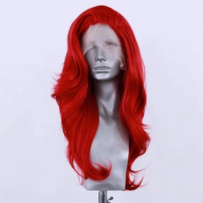 Hot Red Long Natural Wave Lace Font Wigs for Women Girls Free Part Slightly Wave Wig Heat Resistant Synthetic Lace Wig Daily Wear Wigs